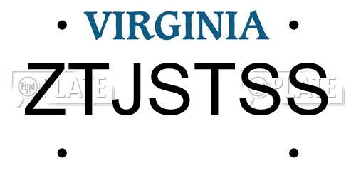 ZTJSTSS Virginia License Plate