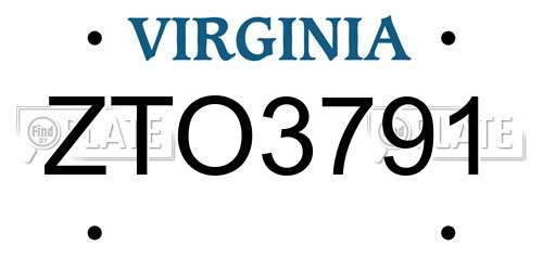 ZTO3791 Virginia License Plate