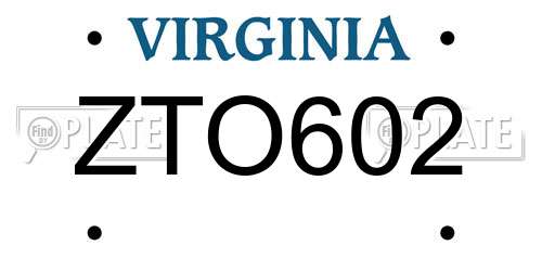 ZTO602 Virginia License Plate