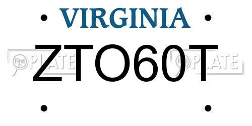 ZTO60T Virginia License Plate