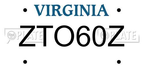 ZTO60Z Virginia License Plate