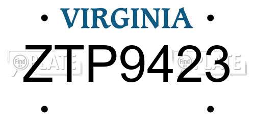 ZTP9423 Virginia License Plate