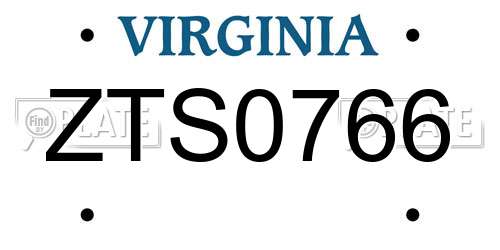 ZTS0766 Virginia License Plate