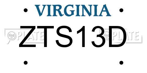 ZTS13D Virginia License Plate