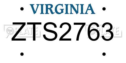 ZTS2763 Virginia License Plate
