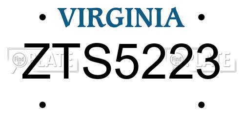 ZTS5223 Virginia License Plate