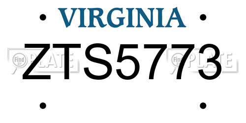 ZTS5773 Virginia License Plate