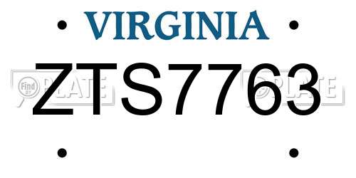 ZTS7763 Virginia License Plate