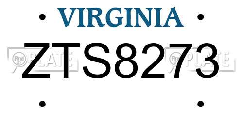 ZTS8273 Virginia License Plate