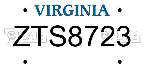 ZTS8723 Virginia License Plate
