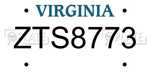 ZTS8773 Virginia License Plate