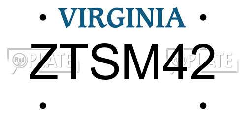 ZTSM42 Virginia License Plate