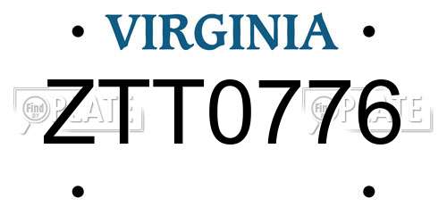 ZTT0776 Virginia License Plate