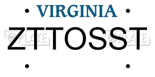 ZTTOSST Virginia License Plate