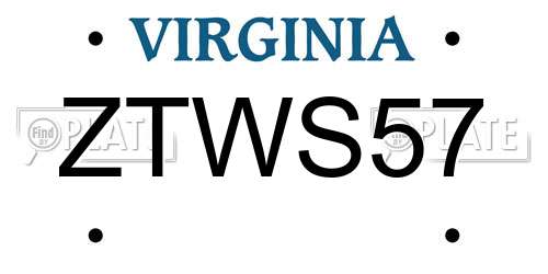 ZTWS57 Virginia License Plate
