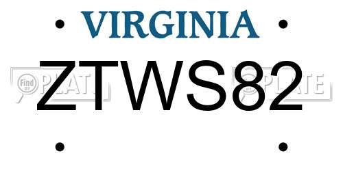 ZTWS82 Virginia License Plate