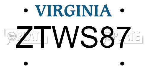ZTWS87 Virginia License Plate