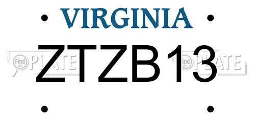ZTZB13 Virginia License Plate