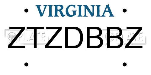 ZTZDBBZ Virginia License Plate