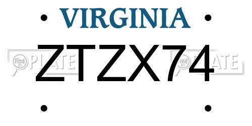 ZTZX74 Virginia License Plate