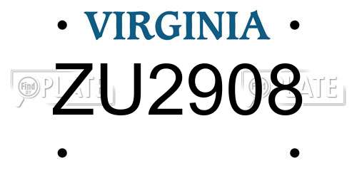 ZU2908 Virginia License Plate