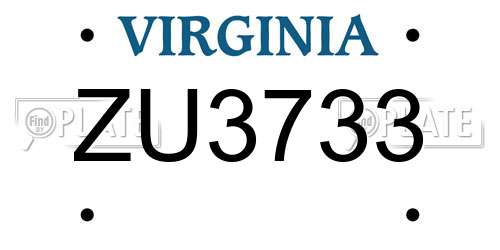 ZU3733 Virginia License Plate