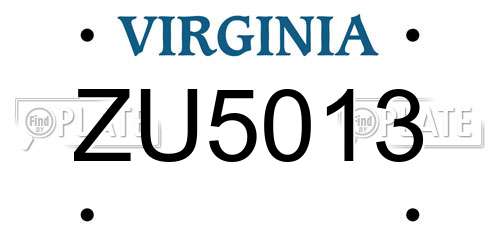 ZU5013 Virginia License Plate