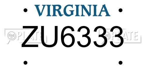 ZU6333 Virginia License Plate