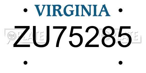 ZU75285 Virginia License Plate