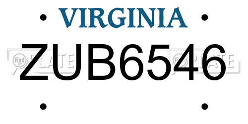 ZUB6546 Virginia License Plate
