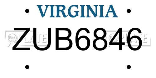 ZUB6846 Virginia License Plate