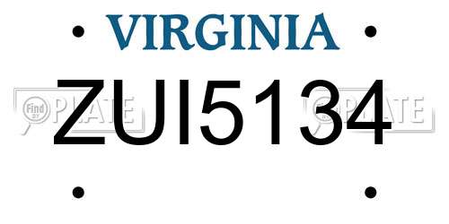 ZUI5134 Virginia License Plate