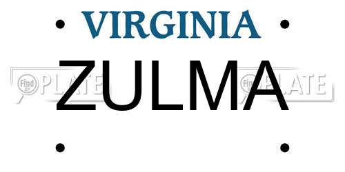 ZULMA Virginia License Plate