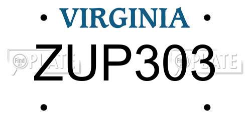 ZUP303 Virginia License Plate