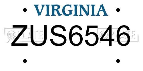 ZUS6546 Virginia License Plate