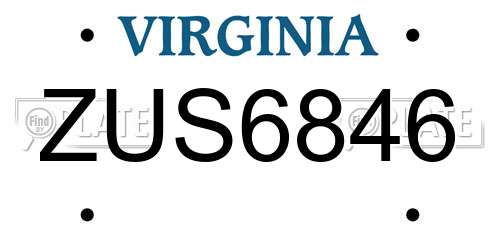 ZUS6846 Virginia License Plate