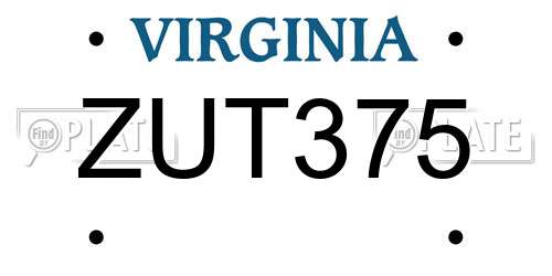 ZUT375 Virginia License Plate