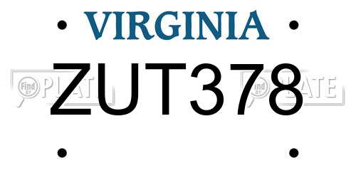 ZUT378 Virginia License Plate