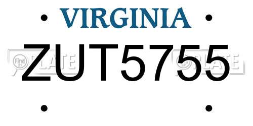 ZUT5755 Virginia License Plate