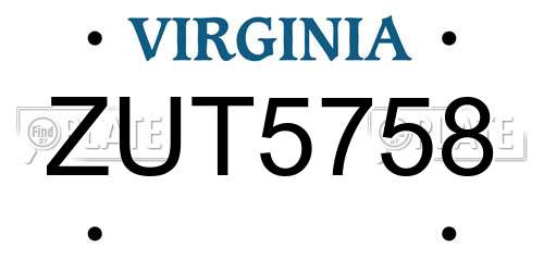 ZUT5758 Virginia License Plate