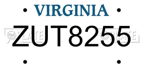 ZUT8255 Virginia License Plate