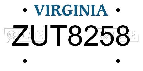 ZUT8258 Virginia License Plate