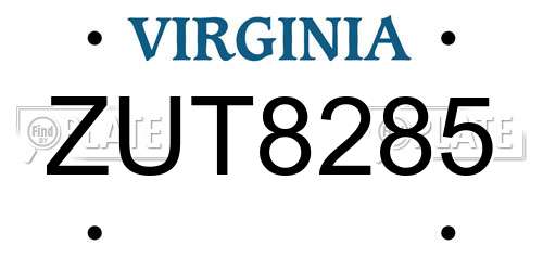 ZUT8285 Virginia License Plate