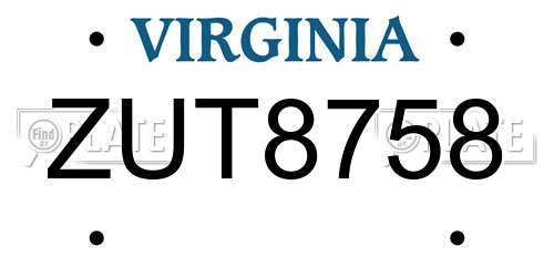 ZUT8758 Virginia License Plate