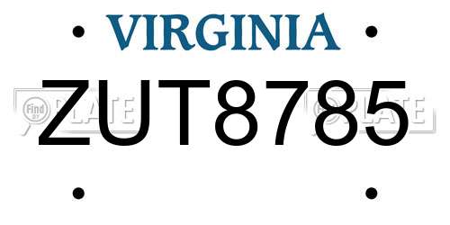 ZUT8785 Virginia License Plate