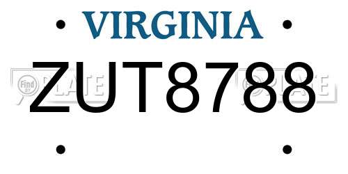 ZUT8788 Virginia License Plate