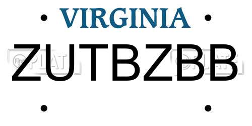 ZUTBZBB Virginia License Plate