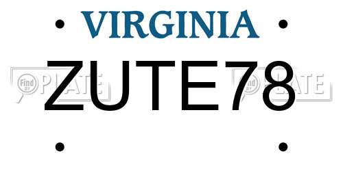 ZUTE78 Virginia License Plate