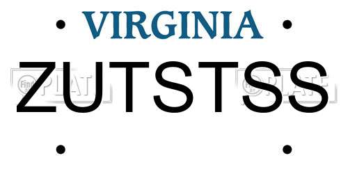 ZUTSTSS Virginia License Plate