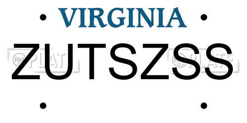 ZUTSZSS Virginia License Plate